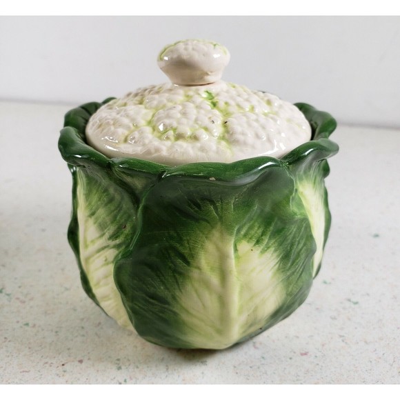 Vintage Hand Painted Cauliflower Creamer Sugar Dish Set  Monte Verde Man - Picture 4 of 12